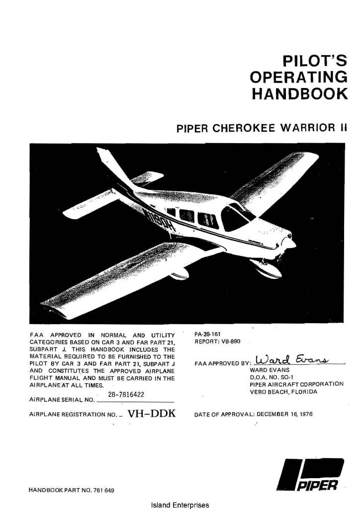 Piper Cherokee Warrior Ii Pa 28 161 Pilot S Operating Manual 1976 Part 761 649 Eaircraftmanuals Com