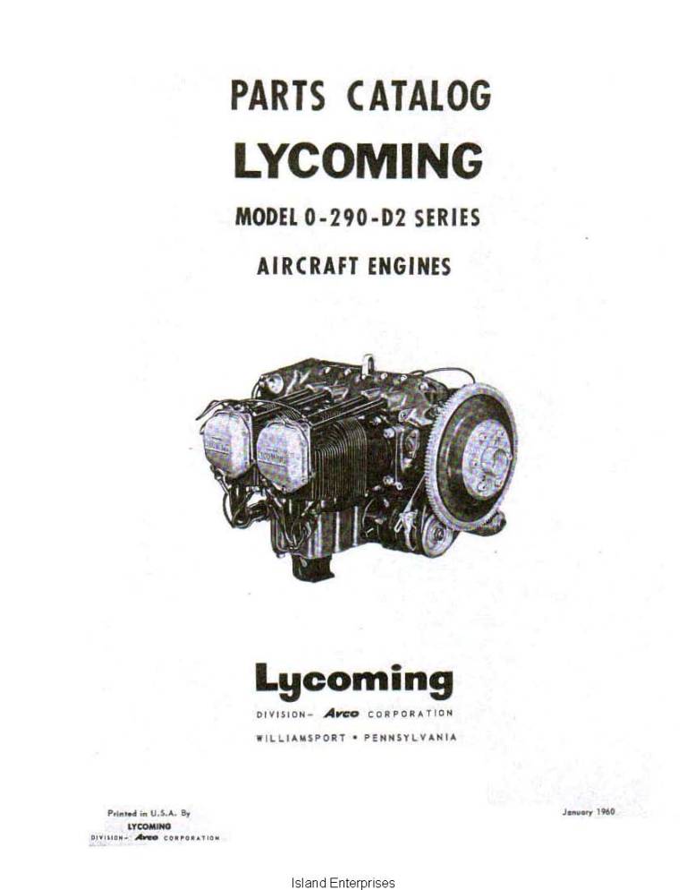 Lycoming O-290-D2 Series Aircraft Engines Parts Catalog 1960 $9.95