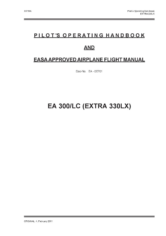 Extra 330LX Pilot's Operating Handbook EA-0E701 | EAircraftManuals.com