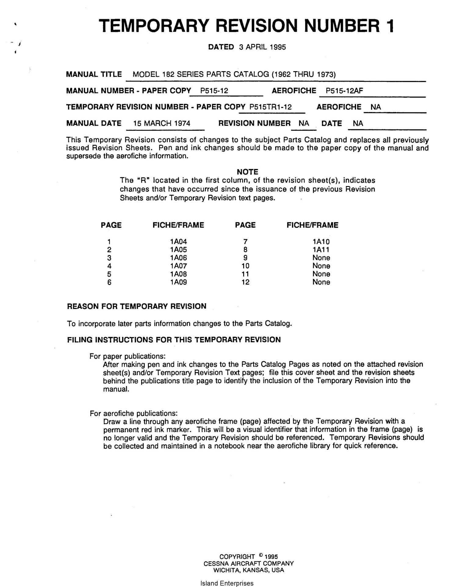 Cessna 182 Parts Manual