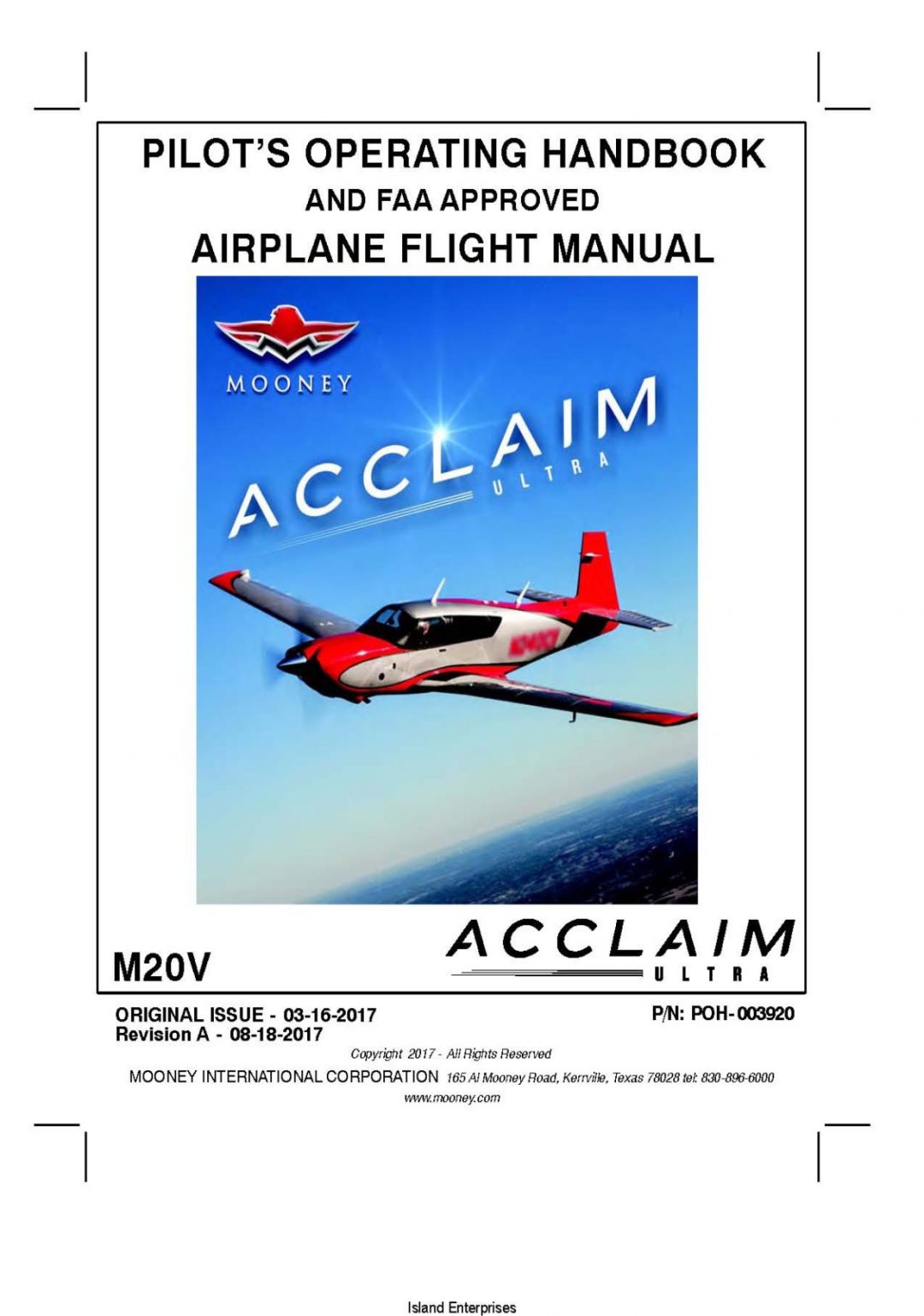 Mooney M20v Acclaim Ultra Pilot's Operating Handbook Pdf