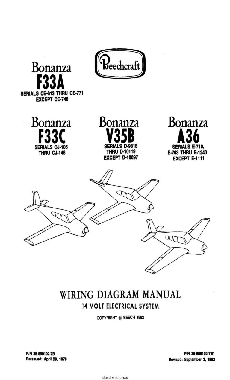 Beechcraft Bonanza F33A F33C V35B A36 14V Wiring Diagram Manual Rev