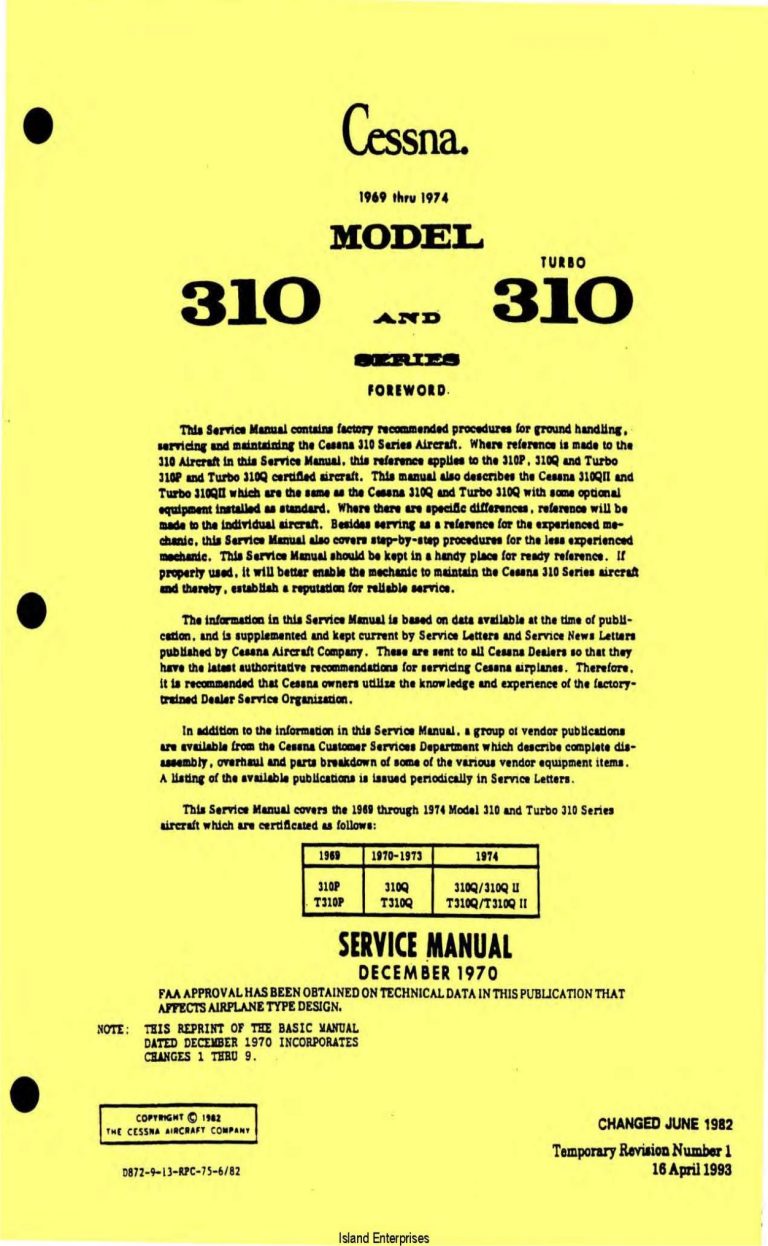 Cessna Model 310P thru 310Q Service Manual D872913 PDF