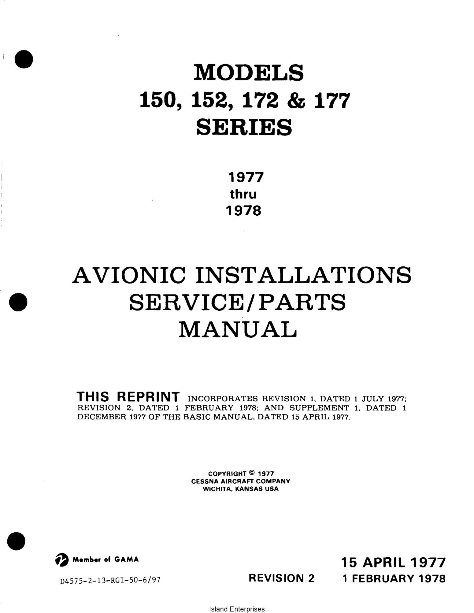 Cessna Models 150,152, 172, 177 Service & Parts Manual D4575-2-13