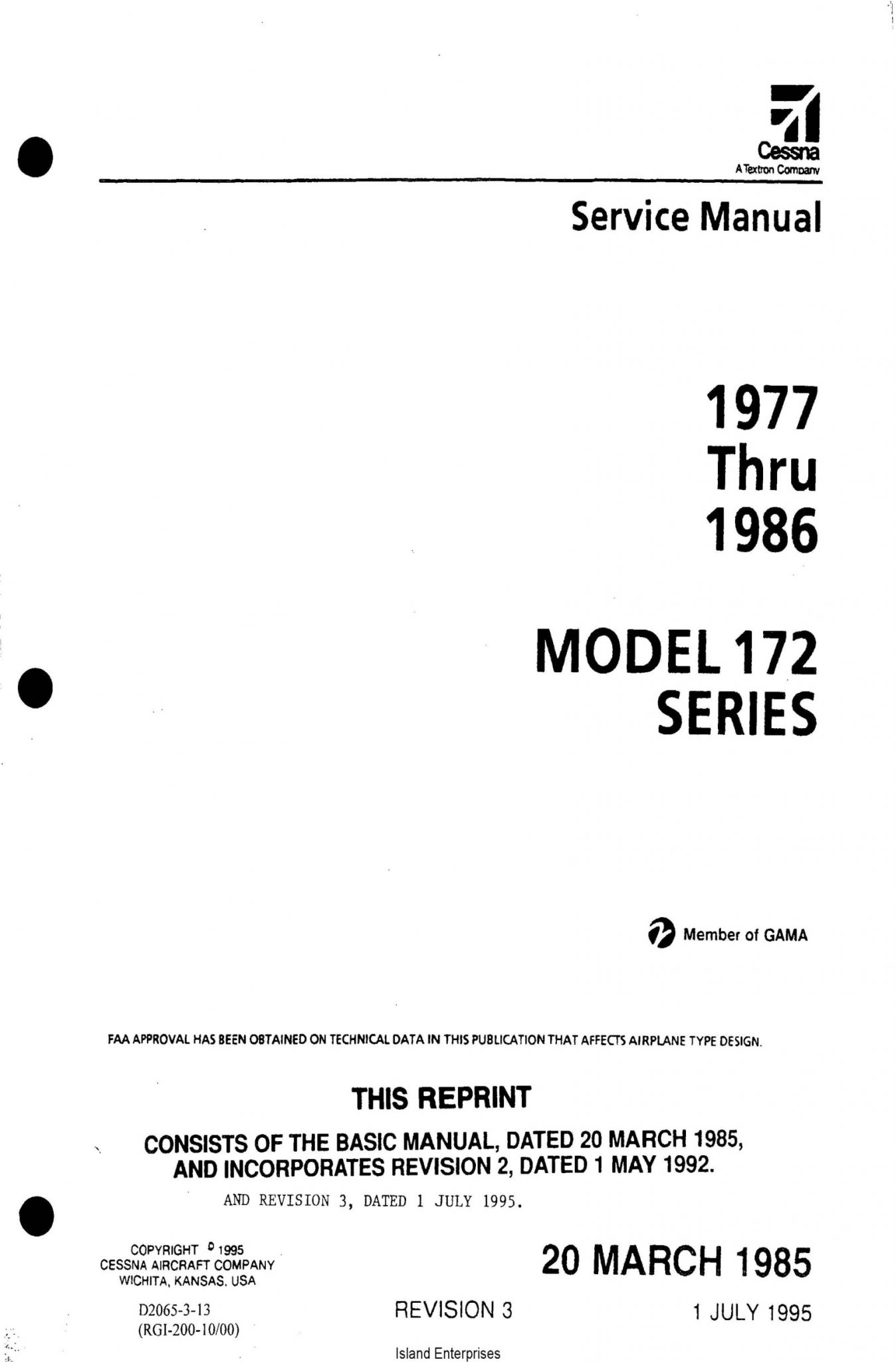 Cessna Model 172 Series (1977 thru 1986) Service Manual D2065