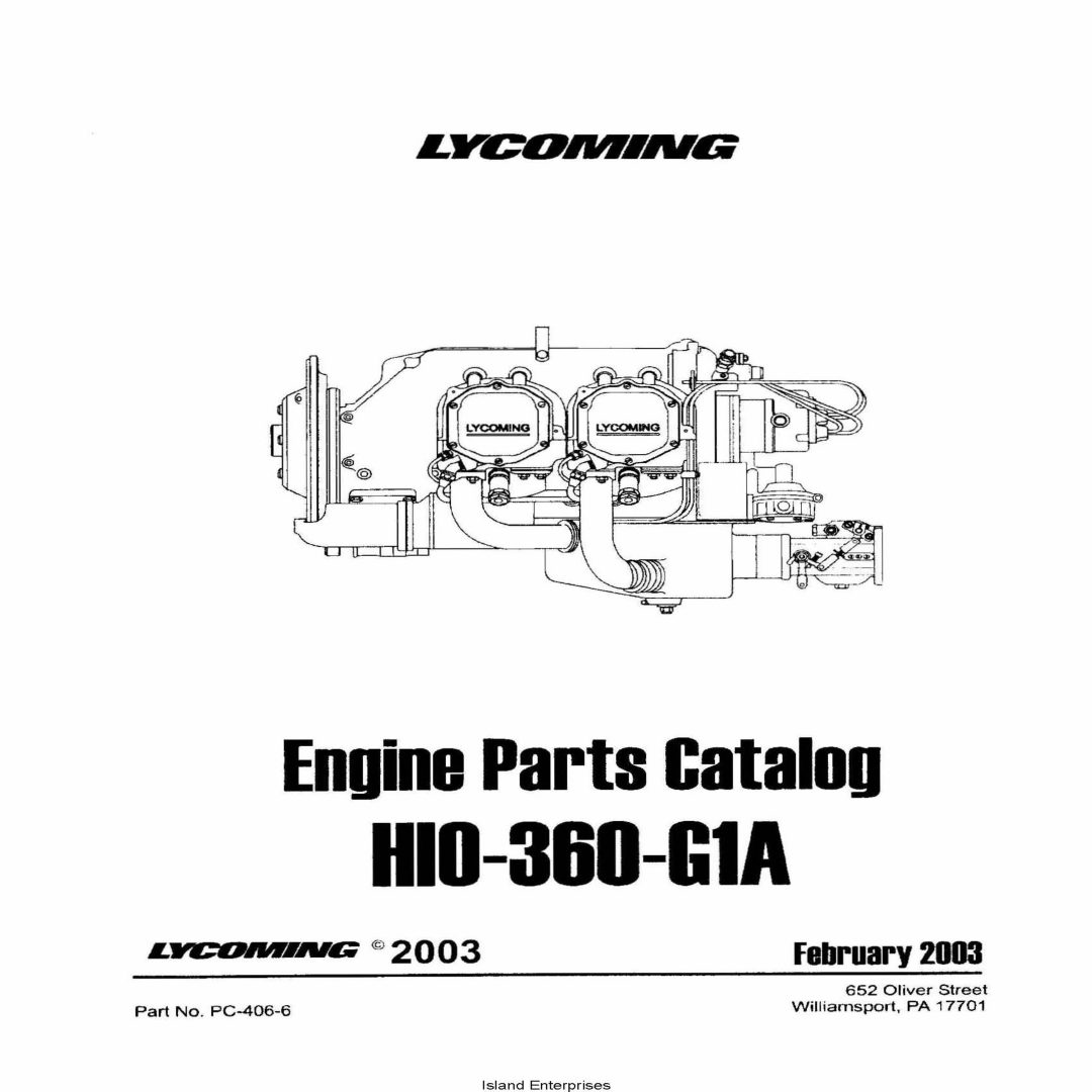 Lycoming Engine Parts Catalog HIO-360-G1A PC-406-6 | EAircraftManuals.com