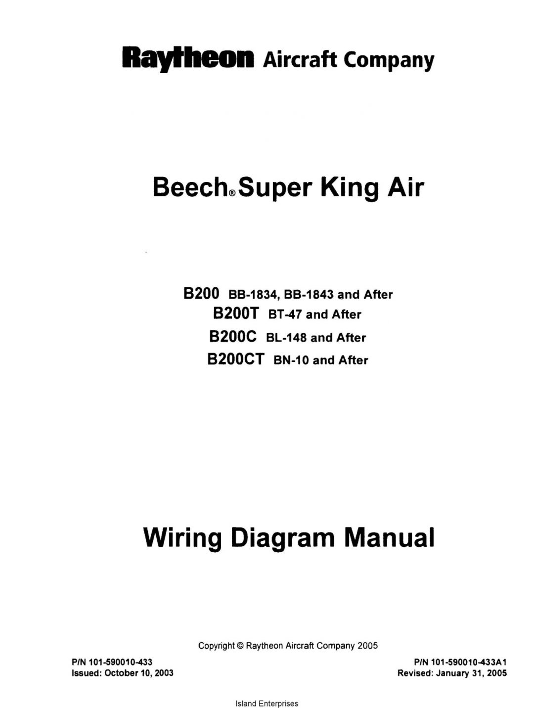 Beechcraft Super King Air B200B200TB200CB200CT Wiring Diagram Manual