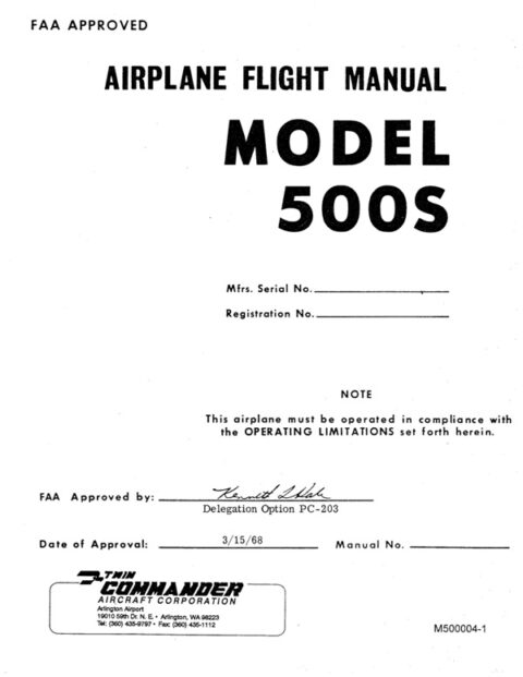 Twin Commander Model 500S Airplane Flight Manual M500004-1 ...